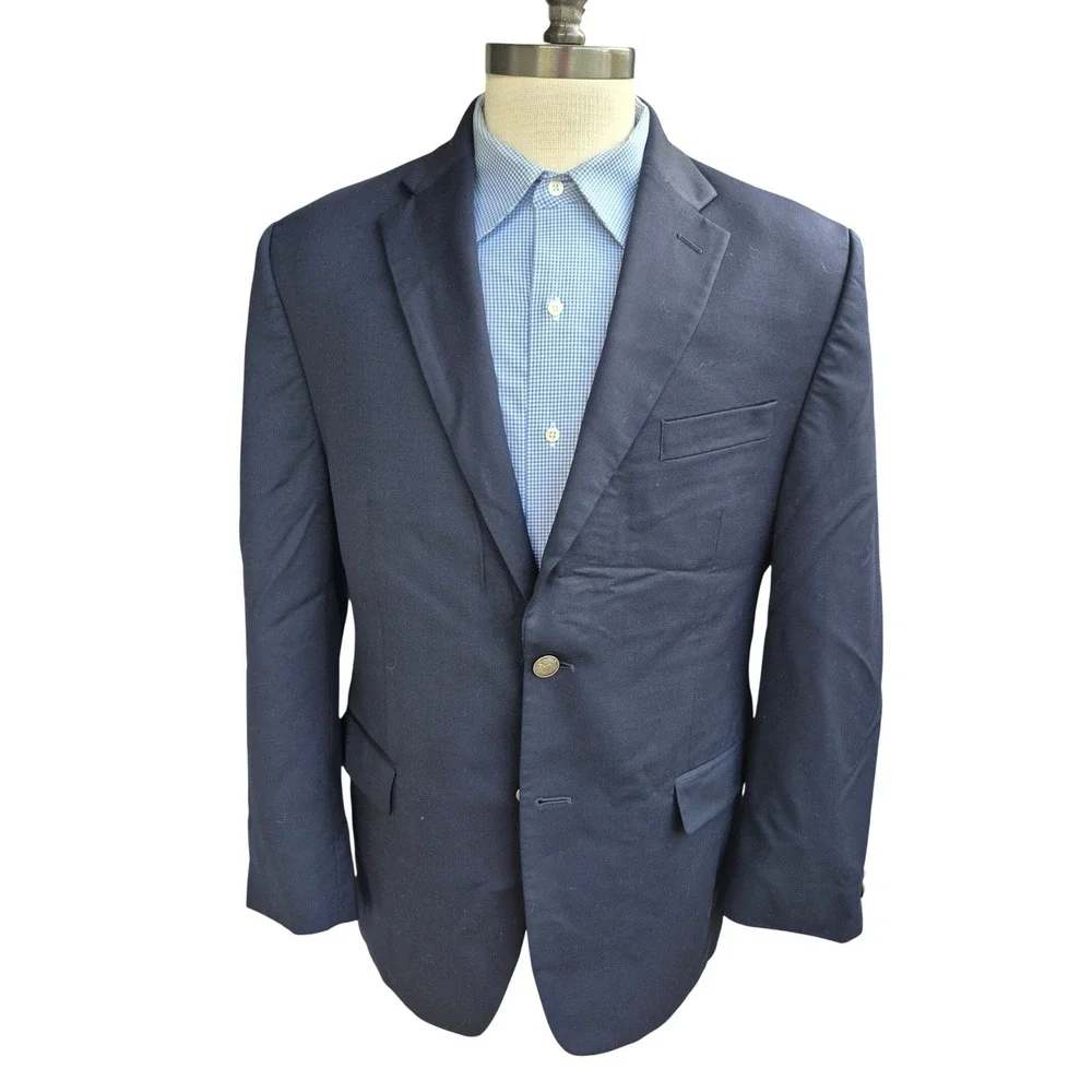 Michael Kors Mens Navy Blue Wool‎ Blend Two Button Crest Button Blazer 42S